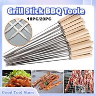 BBQ Skewers Reusable Stainless Steel Wooden Handle Kebab Stick Cooking Tool Stick Grill BBQ Tools BB