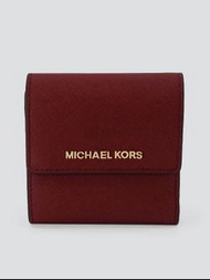 MICHAEL KORS 防刮真皮三折短夾 酒紅