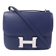 HERMES Epsom皮革Constance Mini銀扣肩背袋Bleu Saphir