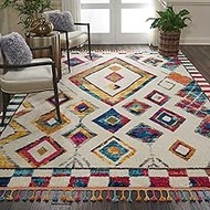 Nourison Moroccan Casbah Plush Tribal Ivory/Multicolor Shag Area Rug 7'10" x 10'6"