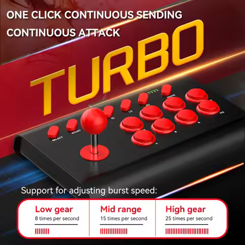 Y02 Fighting Game Joystick w Stretchable Bracket Games Console 3-Mode Connect Macro/TURBO Function f