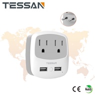 Tessan to European Travel Adapter Socket with 2 USB 2 Expansion Sockets European Charger Adapter Suitable for EU (C Type)