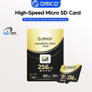 ORICO Micro SD Card 256GB 512GB U3 V30 A2 180MB/s TF Memory Card 4K Ultra HD for Drone Action Camera
