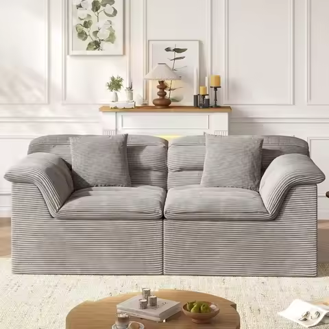 Cloud 88'' Modern Corduroy Sectional Sofa - Deep Seat Comfortable Loveseat Living Room Modular Couch