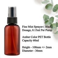 Sprayer Bottle, Micro Mist Sprayer, 60ml Amber PET Plastic Bottle.