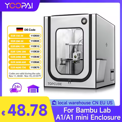 YOOPAI 3D printer Enclosure For Bambu lab A1/A1 mini 3D printer House Cover with LED light Constant 
