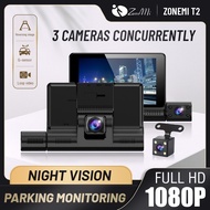 Asawin T2 4 In Touch IPS 3 Camera Dash Camera ภายในและภายนอก 3 Channels Car Monitoring FHD 1080P For Taxi Uber
