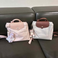 全新 Longchamp 藕粉色/白色百搭手提雙肩兩用書包