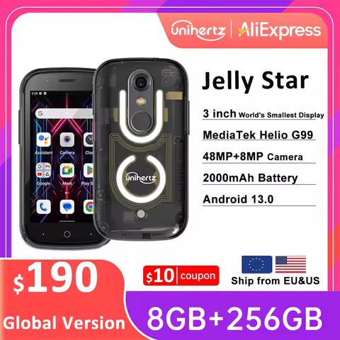 Unihertz Jelly Star Smallest Android 13 Smartphone 8GB 256GB Led Light Transparent Backshell Mobile 