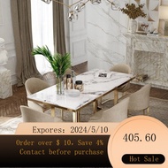 Nordic Mild Luxury Marble Dining Tables and Chairs Set Post-Modern Simple Living Room Rectangular Dining Table Restaur
