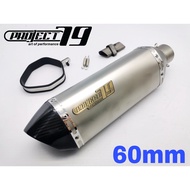 Project79 Universal Muffler 60mm Tabung Silver Exhaust Z1000 Z800 GTR1400 ZX14R R1 R6 CBR600 CBR1000