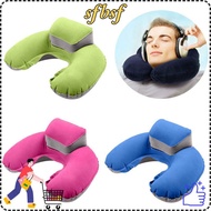 SFBSF U-Shape Pillow, with Storage Bag Flocking Air Inflatable Pillow, Portable Folding PVC Neck Hea