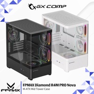 FPMAX Diamond R4M PRO Nova Series with 3x ARGB Fans Black & White Gaming Micro ATX PC Case | Mid Tow