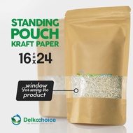 STANDING POUCH WINDOW ZIPLOCK KRAFT PAPER Brown DELKOCHOICE 16X24