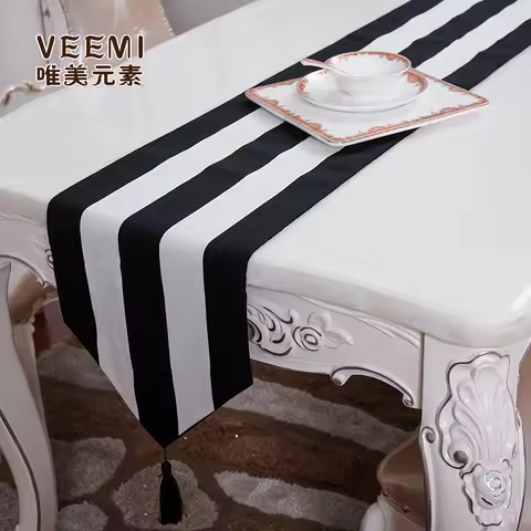 Black and white striped table runner thickening 100% cotton canvas wedding shoe cabinet flag hotel b