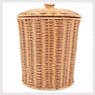 (PTJF) Woven Basket Trash Can Round Rattan Waste Basket with Lid Planter Woven Storage Baskets Wicke