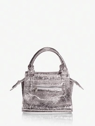 SHEIN SXY 優雅女士時尚金屬裂紋pu手提包,派對包,購物袋,運動袋