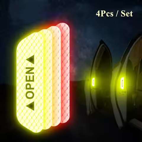 4Pcs/Set Car Door Stickers DIY Car OPEN Reflective Tape Warning Mark Reflective Open Notice Bicycle 