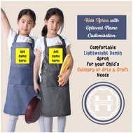 🇸🇬SG Kids Customised Apron Lightweight Demin Blue Canvas Material with Optional Name Custom Kitchen 