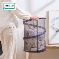 集寶 - QXE-抽繩收納筐 | 可視髒衣簍 | 折疊衣物收納筐 | 玩具收納筐 | 束口置物籃 | 折疊髒衣籃 灰色小號（QAV）