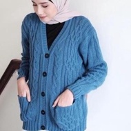 [READY] CABLE CARDY kardigan rajut kepang jumbo wanita panjang