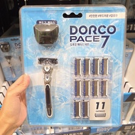 Dorco Pace 7 Razor Set – 1 Handle + 11 Cartridges + Head Case, 7-Blade Shaving System with Argan Oil