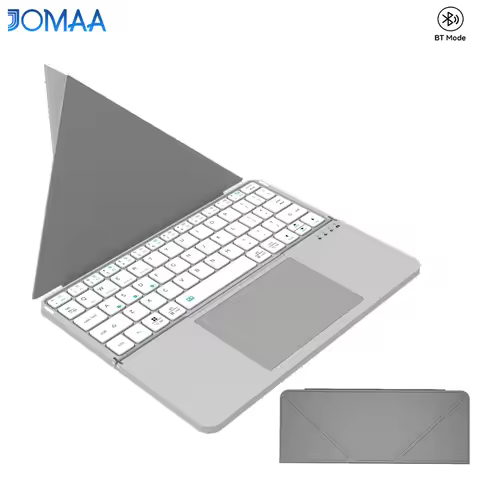 JOMAA Portable 64Key Folding Travel Keypad with Leather Bracket,Rechargeable Bluetooth Wireless Touc