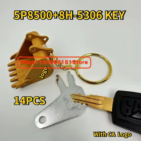 14pcs/Lot 8H-5306 + 5P8500 Ignition Keys with Bucket Key Chain，Exquisite keychain，three-piece set