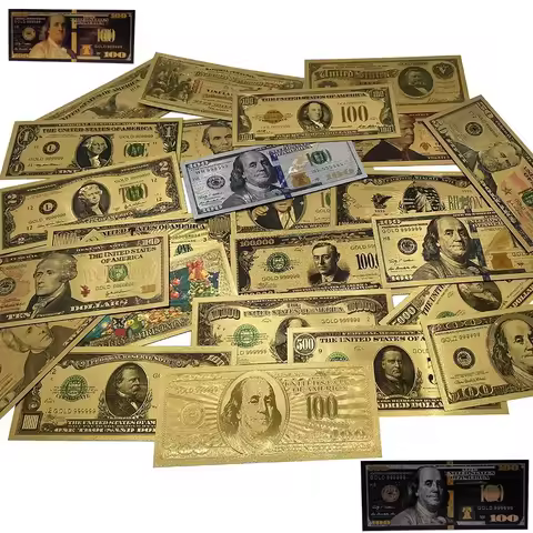 1 2 5 10 20 50 100 500 1000 5000 10000 Million Billion US Dollar Gold Bill Banknotes Decoration Anti