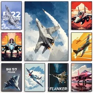 Vintage Fighter Jet Canvas Art Print F-22 Raptor SU-57 Felon Aviation Wall Decor Military Enthusiast