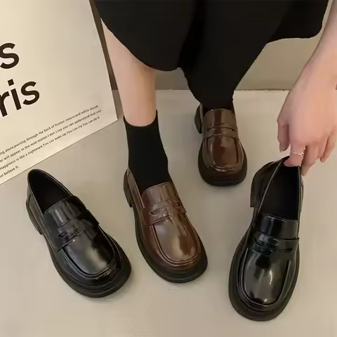 Brown Loafers Women Japanese School Students JK Uniform Shoes Round Toe Women Girls Retro Round Toe