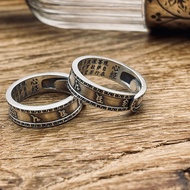 baoluan#Chiba Thai Silver999Vintage Lotus Six-Syllable Mantra Ring for Men and Women, Heart Sutra Ri