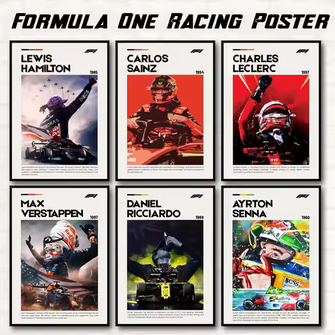 F1 Formula 1 Racing Canvas Wall Art Modern Motorsport Cars and Drivers Poster Speed Supercar Garage