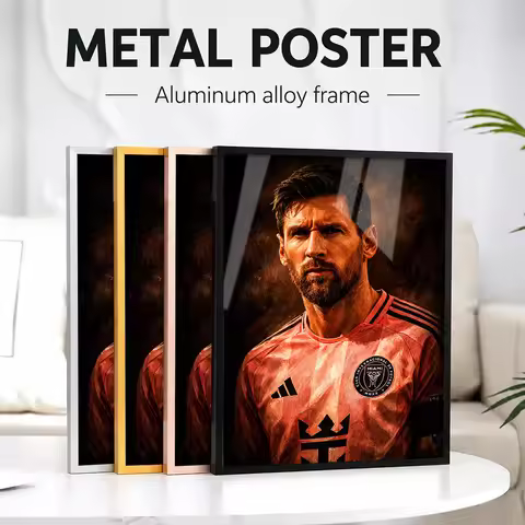 Lionel Messi In Inter Miami Jersey Framed Metal Print Customized Photo Bold Stadium Style Wall Art F