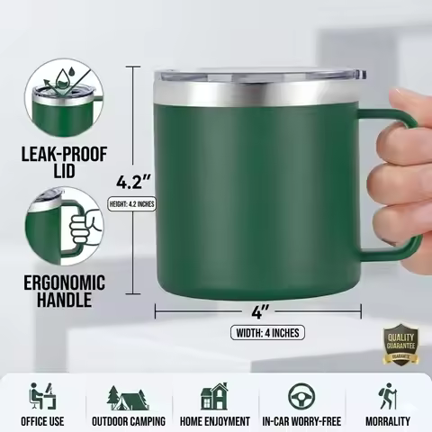 Thermos Coffee Travel Mug and Takeaway Cup 14oz Stainless Steel Thermal Mug with Handle and Lid Doub