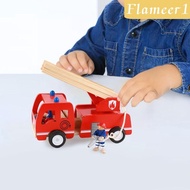 [flameer1] Wood Fire Engine Toy Pretend Play Fine Motor Skills Wooden Fire Truck Toy