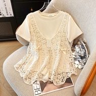 RUIHUAN | Bộ Áo Thun Tay Ngắn Boho và Áo MESH Crochet Dành cho Phụ Nữ Size Lớn