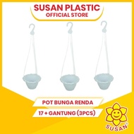 Pot Gantung - Pot Plastik - Pot Bunga Renda 17 + Gantungan (3pcs)