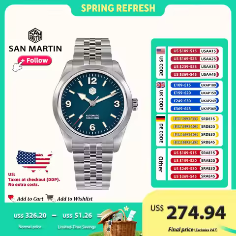 San Martin Men's Watch PT5000 38mm Explore Climbing Sport Couple Wristwatch Automatic Mechanical Lum