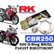 RK Sprocket Set Honda CBR250 RK520 KLO2 O-Ring Rivet Black / Gold Chain Rantai Hitam Emas CBR250R Old RK 520 ORing 120L