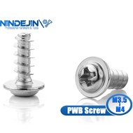 NINDEJIN Round Head With Washer Self-Tapping Screw Carbon Steel Bolt Zinc Plated PWB Screw - M3.5/M4 (40 Pcs)