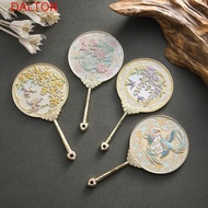 DALTON Chinese-style Handheld Mirror, Flower Pattern Emboss Cosmetic Mirror, Exquisite Round Portabl