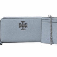 快速出貨！【TORY BURCH】荔枝紋皮革拉鍊長夾-灰藍色