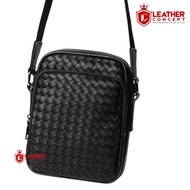 DELLON Black Woven Men's Leather Sling Bag
