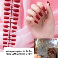 MERAH 24 Pcs Plain Red False Nails Free Nail Glue - Wedding Nail Art - Plain Red Nails - Wedding Nai