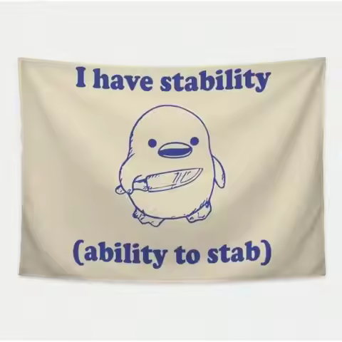 Funny Penguin Tapestry, I Have Stability Ability To Stab, Cute Kawaii Duck Wall Hanging, Dark Humor 