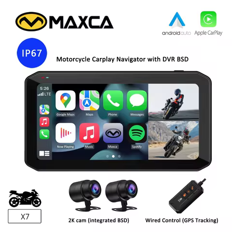 MAXCA X7 6.25 inch Motorcycle Wireless Carplay Android Auto Navigator With 2K Camera Recorder BSD GP