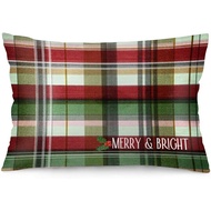 Merry & Bright Christmas Buffalo Plaid Checkered Standard Pillowcases 20x26 Inch Double Sided Red Gr