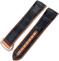 GANYUU 19mm 20mm Nylon Rubber Watchband 21mm 22mm For Omega Seamaster 300 AT150 Speedmaster 8900 PlanetOcean Seiko Leather Strap (Color : Black leather orange, Size : 22mm)