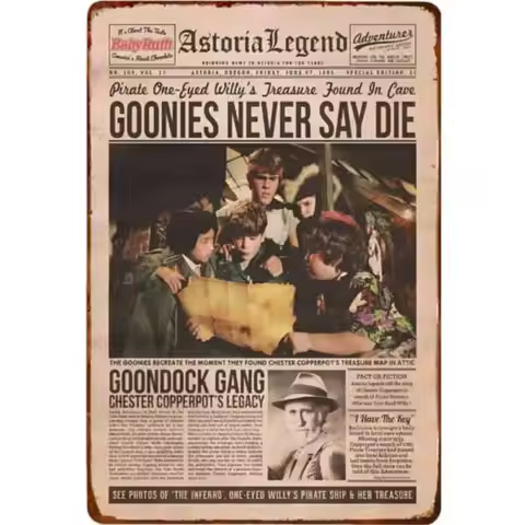 Vintage Goonies Never Say Die Metal Sign 1980s Cult Classic Movie-Aluminum